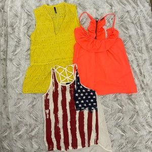 3 shirt set, size small, yellow, neon orange, cream.